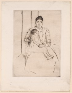 Repose by Mary Cassatt, created 1890, in Etching in dark brown on off-white laid paper. Download this artwork as a high-resolution wallpaper for desktop, tablet — Illustration Wallpaper