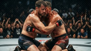 Ein kraftvoller Moment des Respekts zwischen zwei MMA-Kämpfern nach dem Kampf