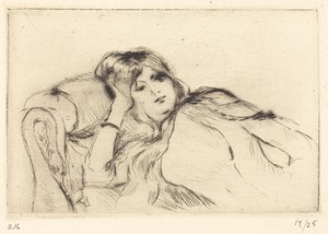 Rest by Berthe Morisot, created 1889, printed 1921, in drypoint on laid paper. Download this artwork as a high-resolution wallpaper for desktop, tablet, or mobi — Berthe Morisot Wallpaper