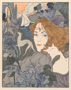 Retour by Georges de Feure, created 1897, in color lithograph. Download this artwork as a high-resolution wallpaper for desktop, tablet, or mobile. — Georges de Feure Wallpaper