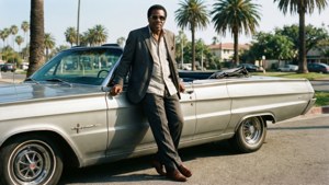 Ben E King dengan mobil konvertibel vintage.