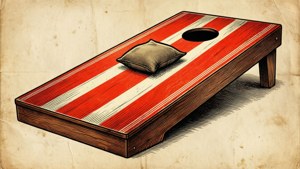 Vintage 1950s styled cornhole board med røde og hvide striber.