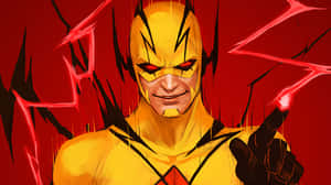 Un supereroe in un abito giallo con occhi rossi ed energia fulminea intorno a lui. — Reverse Flash Sfondi