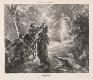 Rinaldo by Henri Fantin-Latour, created 1878, in lithograph. Download this artwork as a high-resolution wallpaper for desktop, tablet, or mobile. — Art Wallpaper