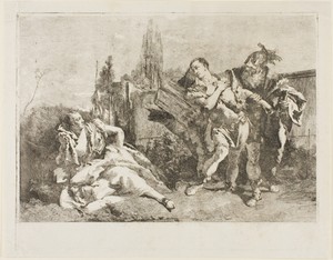 Rinaldo Leaving Armida by Lorenzo Tiepolo, created c. 1753, in Etching and drypoint on paper. Download this artwork as a high-resolution wallpaper for desktop, 