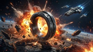 Sebuah cincin Halo diserang dengan ledakan dan kapal Covenant.