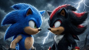 Sonic og Shadow møtes i en stormfull kamp.