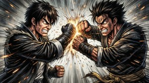 Ohma Tokita combatte Kure Raian in uno scontro feroce.