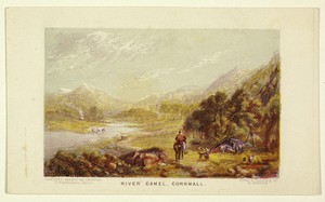 River Carnel, Cornwall by George Baxter, created 1850, in Steel etching, aquatint, and stipple printed in purple, with block printing in colors, on wove paper, — Illustration Wallpaper