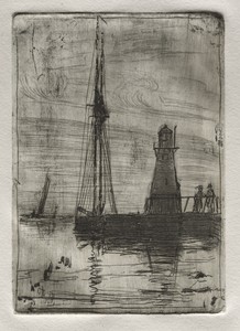 River Pier by Otto H. Bacher, created 1878, in etching. Download this artwork as a high-resolution wallpaper for desktop, tablet, or mobile. — Otto H. Bacher Wallpaper