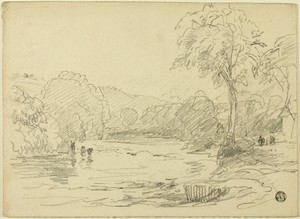 River Scene by the elder David Cox, created n.d., in Graphite on buff wove paper, laid down on buff wove paper. Download this artwork as a high-resolution wallp — Illustration Background
