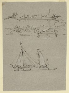 River Scenes by William Alfred Delamotte, created n.d., in Black chalk, highlighted with white chalk, on gray wove paper, tipped onto tan wove paper. Download t — William Alfred Delamotte Wallpaper