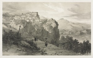Rocca Giovane by Edward Lear, created 1841, in lithograph. Download this artwork as a high-resolution wallpaper for desktop, tablet, or mobile. — Art Picture