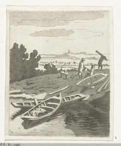 Roeiboten by Anthonie van den Bos, created 1778 - 1838, in paper; etching; prenttekening; aquatint. Download this artwork as a high-resolution wallpaper for des — Anthonie van den Bos Wallpaper