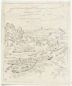 Roeiboten by Anthonie van den Bos, created 1778 - 1838, in paper; etching; prenttekening. Download this artwork as a high-resolution wallpaper for desktop, tabl — Anthonie van den Bos Wallpaper