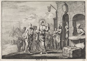 Roeping van Matteüs by Jan Luyken, created 1703 - 1762, in paper; letterpress printing; etching. Download this artwork as a high-resolution wallpaper for deskto — Art Wallpaper