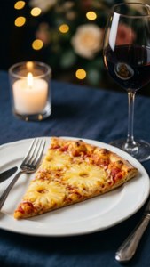 Elegant ananaspizzabit med vin og stearinlys