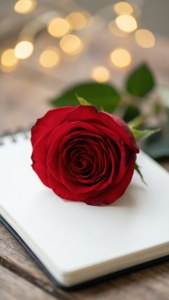Romantisk notesblok tapet med en rød rose