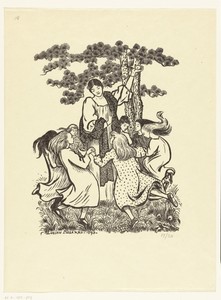 Rondedans by Lucien Pissarro, created 1893, in paper; wood engraving. Download this artwork as a high-resolution wallpaper for desktop, tablet, or mobile. — Lucien Pissarro Wallpaper