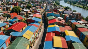 Luftfoto af farverige La Boca-tage