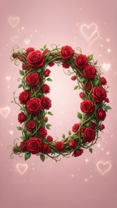 Un papier peint romantique de la lettre D couverte de roses avec un fond rose doux.