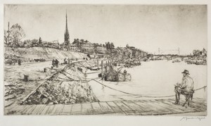Rouen by Muirhead Bone, created 1891–1953, in drypoint. Download this artwork as a high-resolution wallpaper for desktop, tablet, or mobile. — Art Picture
