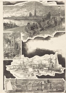 Rouen by Auguste Lepère, created 1888, in wood engraving. Download this artwork as a high-resolution wallpaper for desktop, tablet, or mobile. — Auguste Lepère Wallpaper