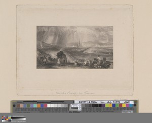 Rouen - Distant View by William Richardson, active 1842-1877, in Etching and engraving, with white chalk and scratching out; touched engraver's proof on medium,