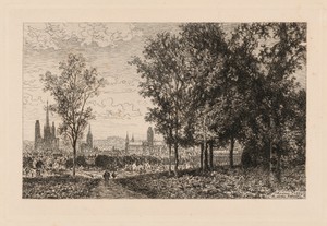 Rouen by Maxime Lalanne, created 1884, in etching on wove paper. Download this artwork as a high-resolution wallpaper for desktop, tablet, or mobile. — Art Picture