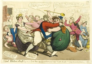 Royal Kitchen Stuff! by Isaac Robert Cruikshank, created 1819, in Hand-colored etching on paper. Download this artwork as a high-resolution wallpaper for deskto — Illustration Background
