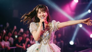 Ruby Hoshino shining on stage during a live performance.