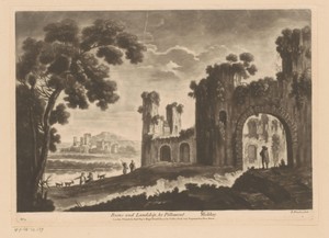 Ruïnelandschap bij Châtelain by Richard Houston, created 1745 - 1794, in paper; etching; mezzotint. Download this artwork as a high-resolution wallpaper for des — Travel Background