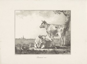 Rustend vee by Gijsbertus Craeyvanger, created 1820 - 1895, in paper; lithography. Download this artwork as a high-resolution wallpaper for desktop, tablet, or — Gijsbertus Craeyvanger Wallpaper