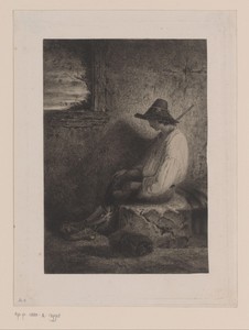 Rustende herder by Léopold Flameng, created 1853, in paper; etching. Download this artwork as a high-resolution wallpaper for desktop, tablet, or mobile. — Léopold Flameng Wallpaper