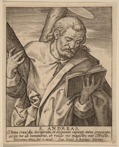 S. Andreas by Hieronymus Wierix, in engraving. Download this artwork as a high-resolution wallpaper for desktop, tablet, or mobile. — Art Picture