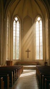 Rauhallinen sisustus Misericordia kappelissa virtaavan auringonvalon kanssa