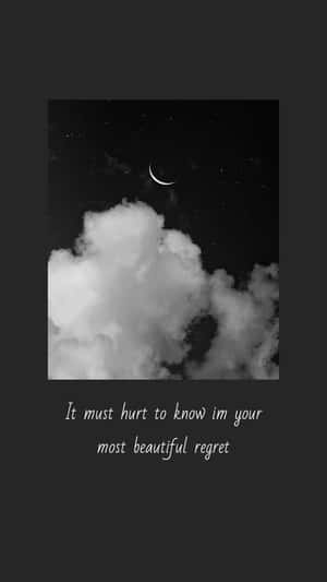 Crescent moon and stars behind clouds with poetic text below. — Sad Romance Picture
