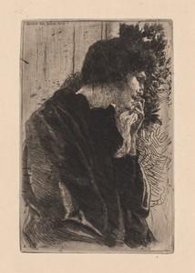 Sadness by Albert Besnard, created 1887, in Etching. Download this artwork as a high-resolution wallpaper for desktop, tablet, or mobile. — Albert Besnard Wallpaper