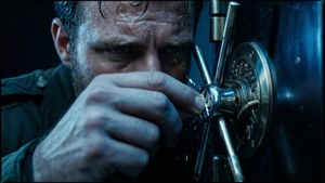Intense close-up of Ludwig Dieter's hands breaking into a safe. — Army of thieves Wallpaper