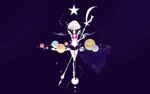 Anime girl with white hair and red bow floating among glowing planets and stars in space. — Sailor Moon Wallpaper