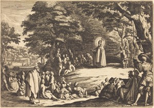 Saint Amond by Jacques Callot, created 1621, in etching on laid paper. Download this artwork as a high-resolution wallpaper for desktop, tablet, or mobile. — Art Picture