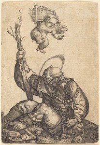 Saint Christopher by Barthel Beham, created 1520, in engraving on laid paper. Download this artwork as a high-resolution wallpaper for desktop, tablet, or mobil — Painting Picture