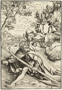 Saint Christopher by Lucas Cranach (I), created 1506, published 1509, in Woodcut in black on ivory laid paper. Download this artwork as a high-resolution wallpa — Illustration Background
