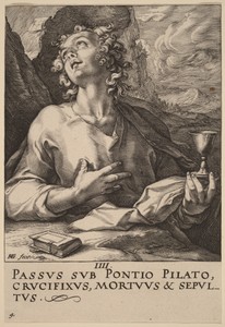 Saint John by Hendrick Goltzius, created probably 1589, in engraving. Download this artwork as a high-resolution wallpaper for desktop, tablet, or mobile. — Hendrick Goltzius Wallpaper