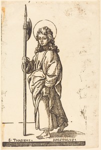 Saint Jude (Thaddeus) by Jacques Stella, in woodcut on laid paper. Download this artwork as a high-resolution wallpaper for desktop, tablet, or mobile.