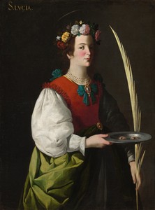 Saint Lucy by Francisco de Zurbarán, created c. 1625/1630, in oil on canvas. Download this artwork as a high-resolution wallpaper for desktop, tablet, or mobile — Francisco de Zurbarán Wallpaper