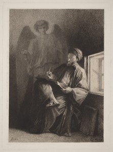 Saint Matthew by Pierre Edmond Alexandre Hédouin, created 1873, in etching on wove. Download this artwork as a high-resolution wallpaper for desktop, tablet, or — Pierre Edmond Alexandre Hédouin Wallpaper