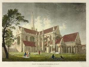Saint Patrick's Cathedral, Dublin by James Malton, created published March 1793, in Hand-colored aquatint in black on ivory wove paper. Download this artwork as — Illustration Wallpaper