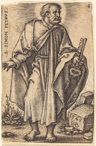 Saint Peter by Hans Sebald Beham, created 1545, in engraving. Download this artwork as a high-resolution wallpaper for desktop, tablet, or mobile. — Hans Sebald Beham Wallpaper