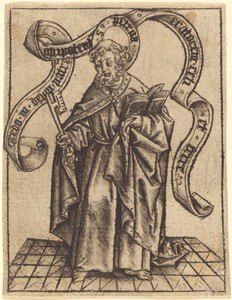 Saint Peter by Master of the Berlin Passion, created c. 1465, in engraving on laid paper. Download this artwork as a high-resolution wallpaper for desktop, tabl — Master of the Berlin Passion Wallpaper